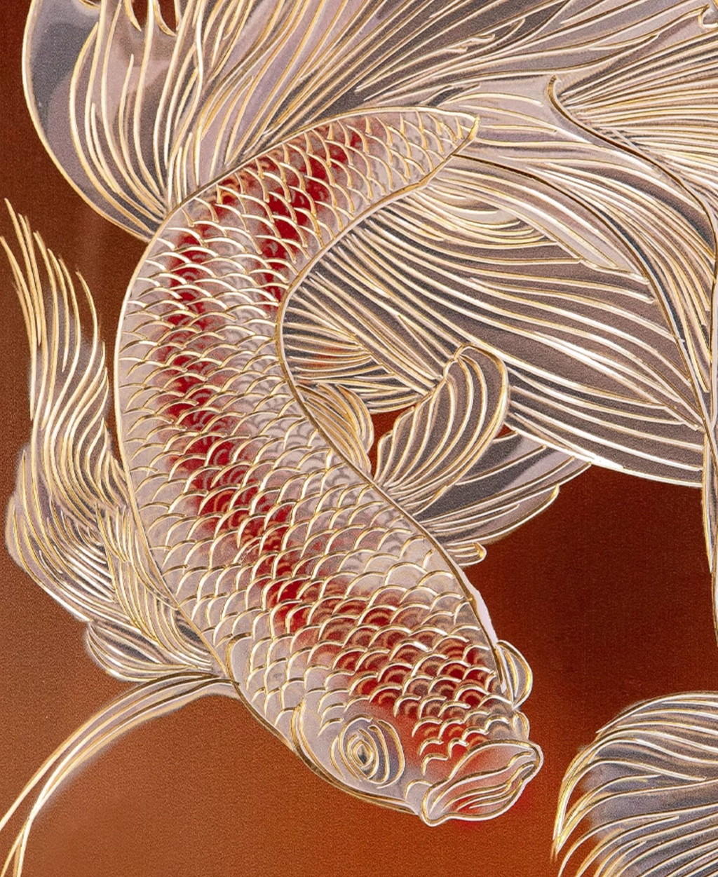 "Golden Koi" Art Mural en Laiton