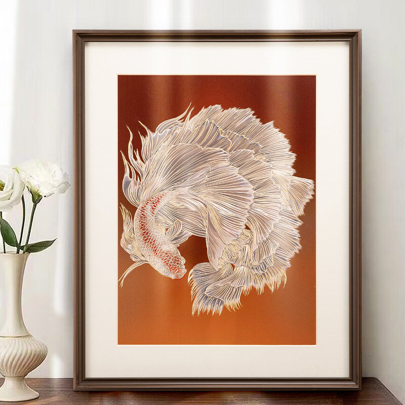 "Golden Koi" Art Mural en Laiton