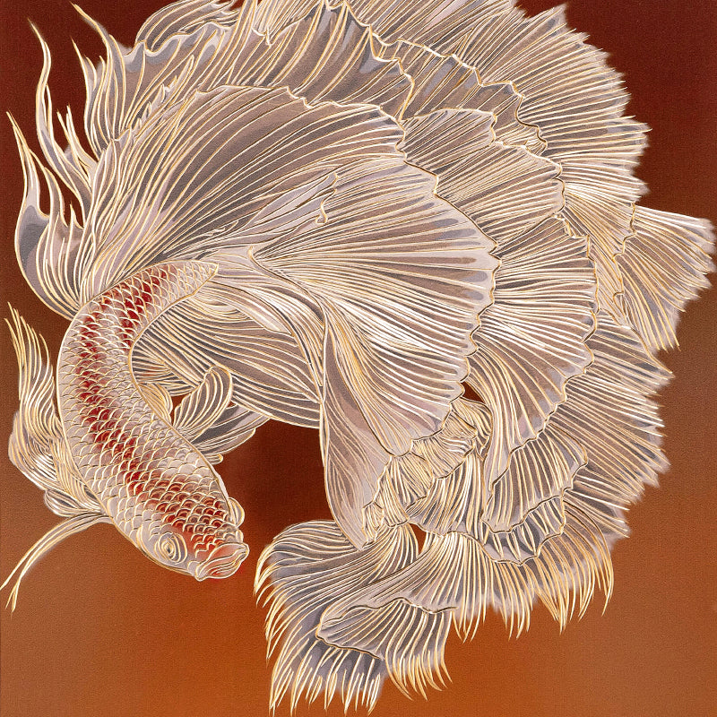 "Golden Koi" Art Mural en Laiton