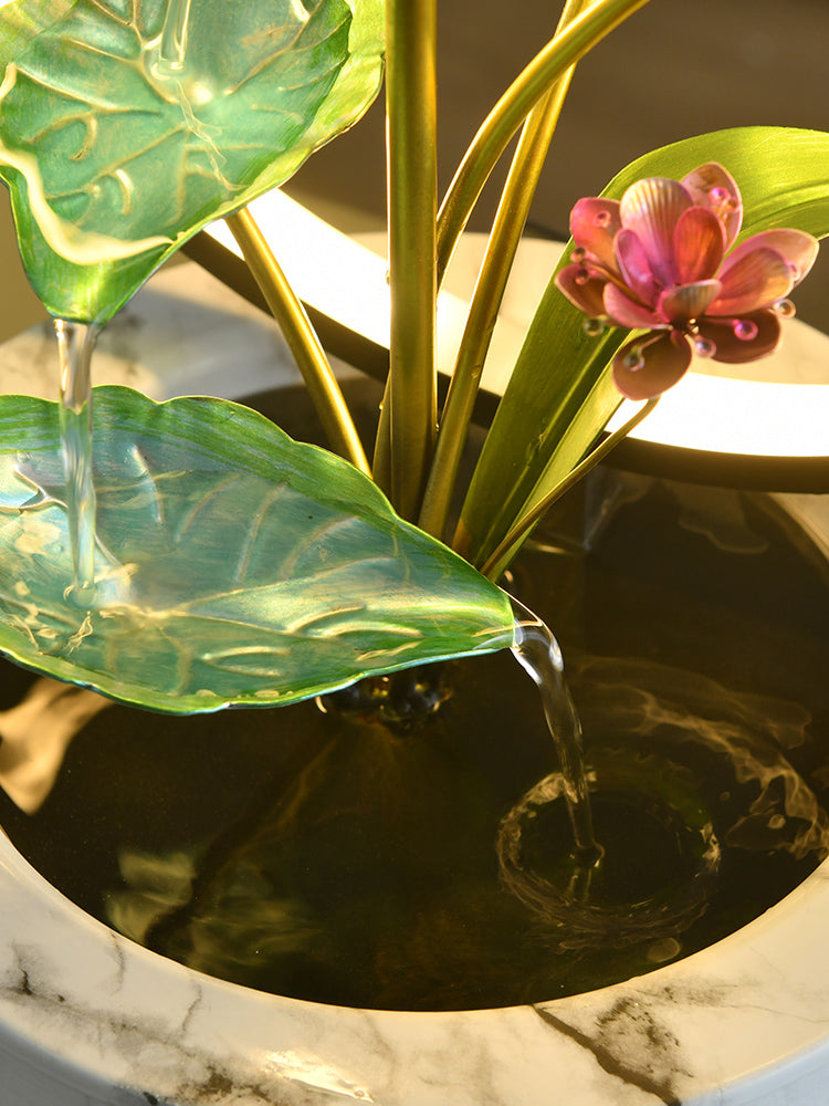 Fontaine Cascade Lotus Zen avec lumière halo LED