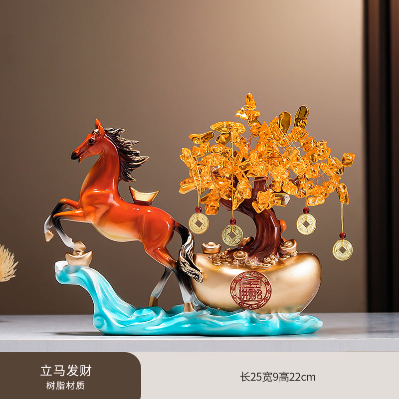 Money Tree Horse Resin Statue
