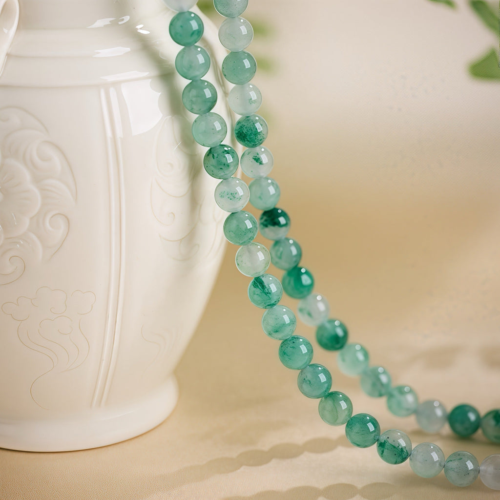 African Jade (Chrysoprase) 8mm Beaded Necklace with Tibetan Silver Clasp