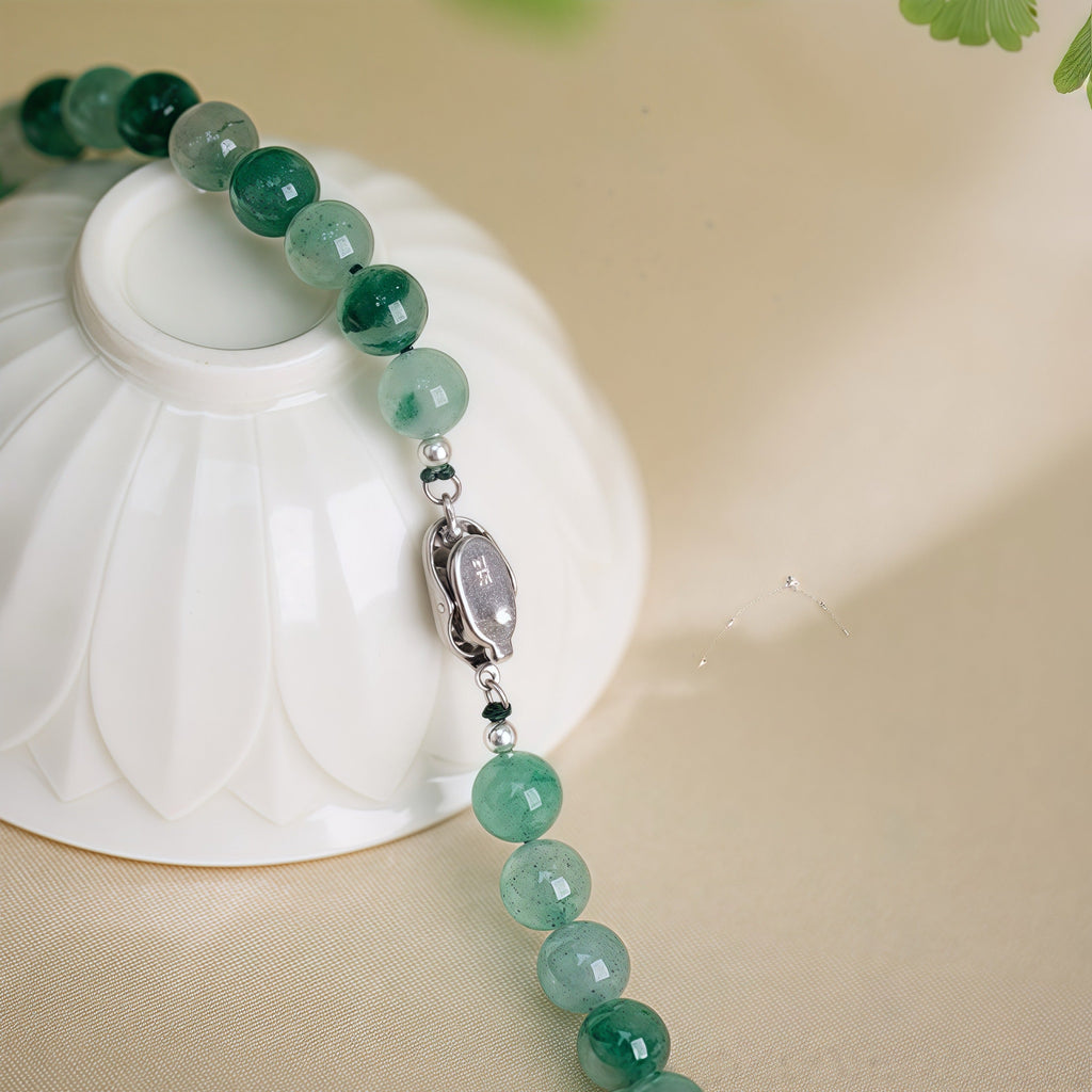 African Jade (Chrysoprase) 8mm Beaded Necklace with Tibetan Silver Clasp