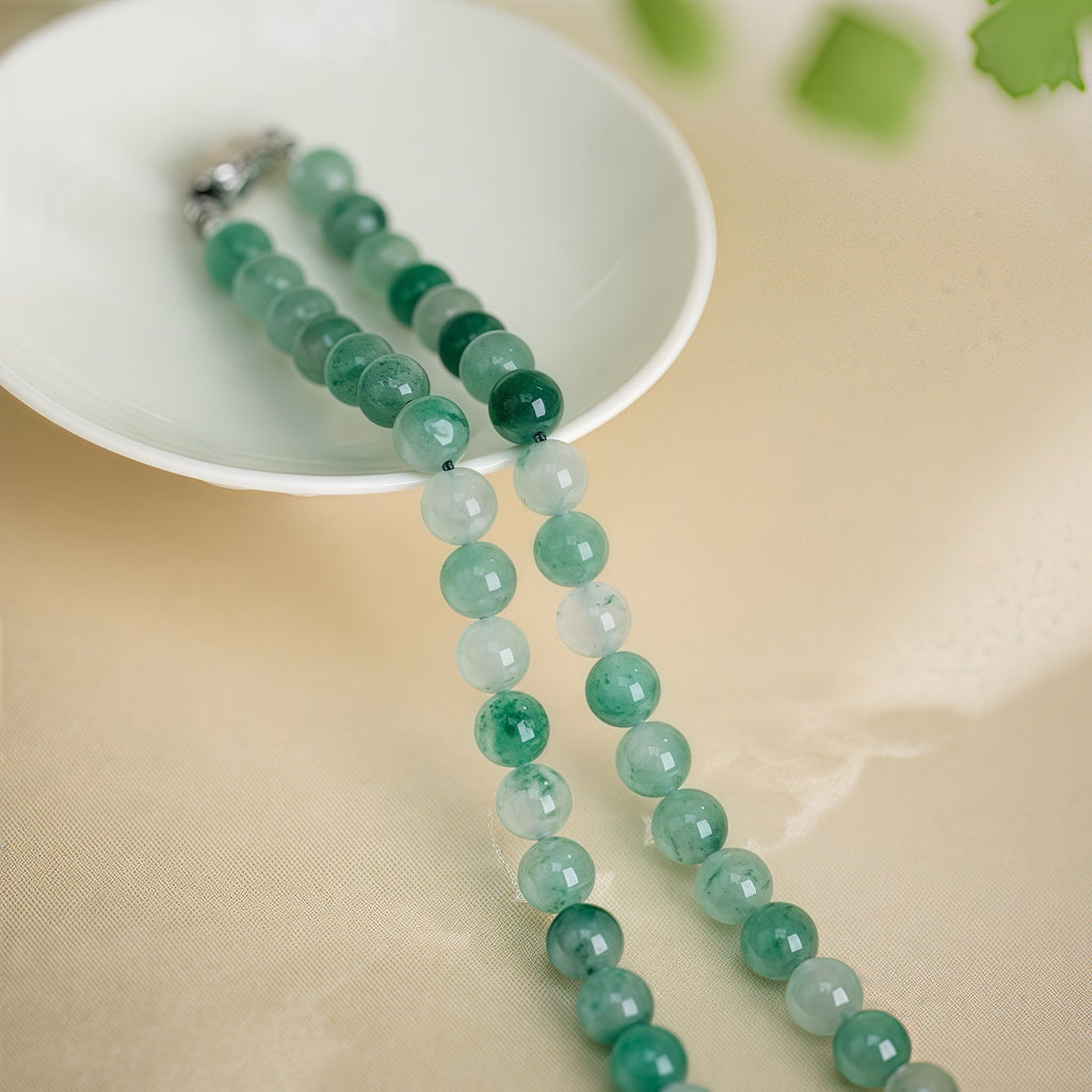 African Jade (Chrysoprase) 8mm Beaded Necklace with Tibetan Silver Clasp