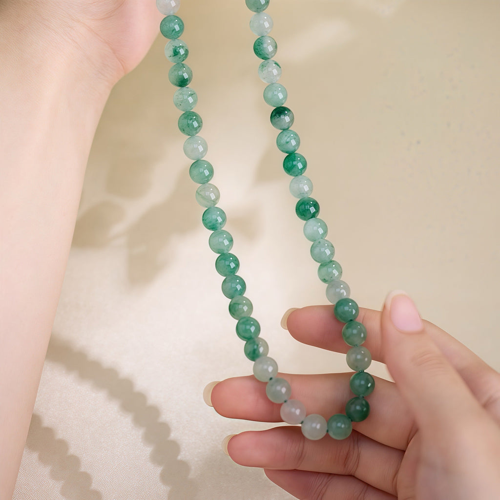 African Jade (Chrysoprase) 8mm Beaded Necklace with Tibetan Silver Clasp