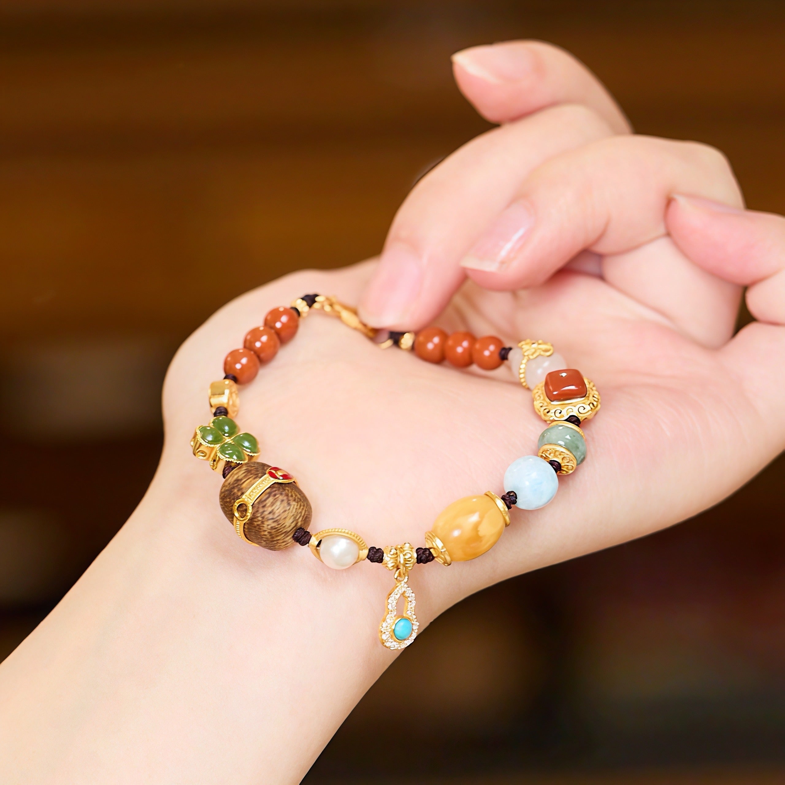 925 Silver Gold-Plated Multi-Treasure Woven Bracelet