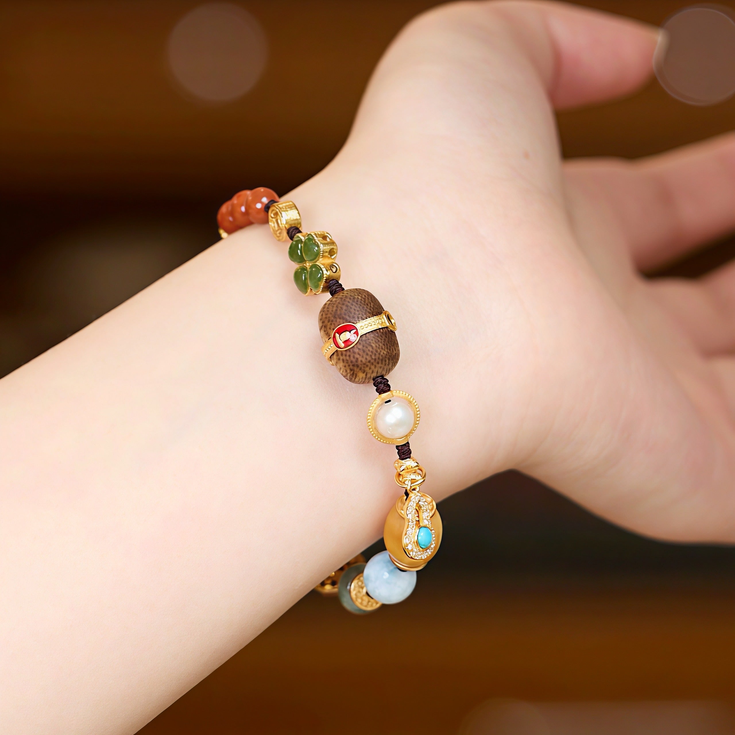 925 Silver Gold-Plated Multi-Treasure Woven Bracelet