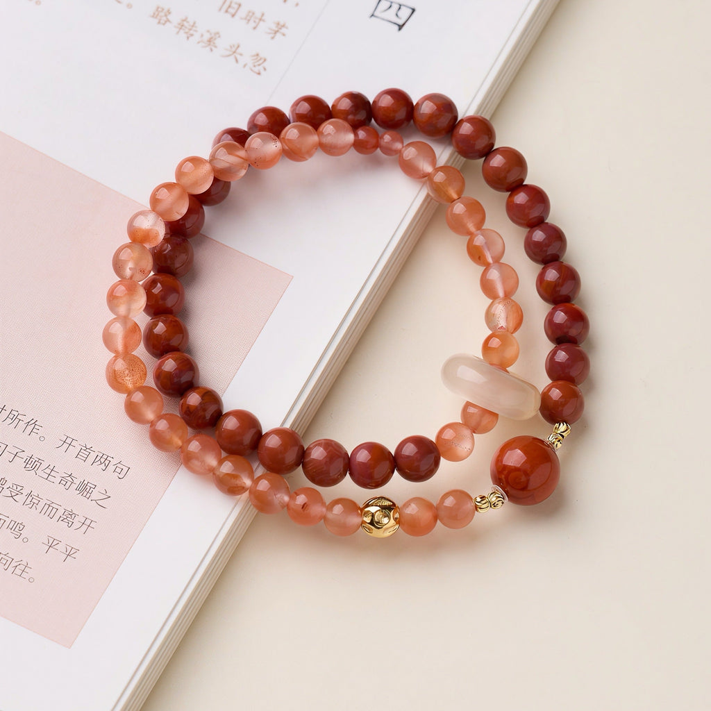 Natural Cherry Agate Double-Wrap Bracelet