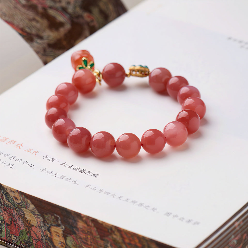 Natural Pastel Yanyuan Agate Beaded Bracelet with "Good Fortune" Persimmon Charm