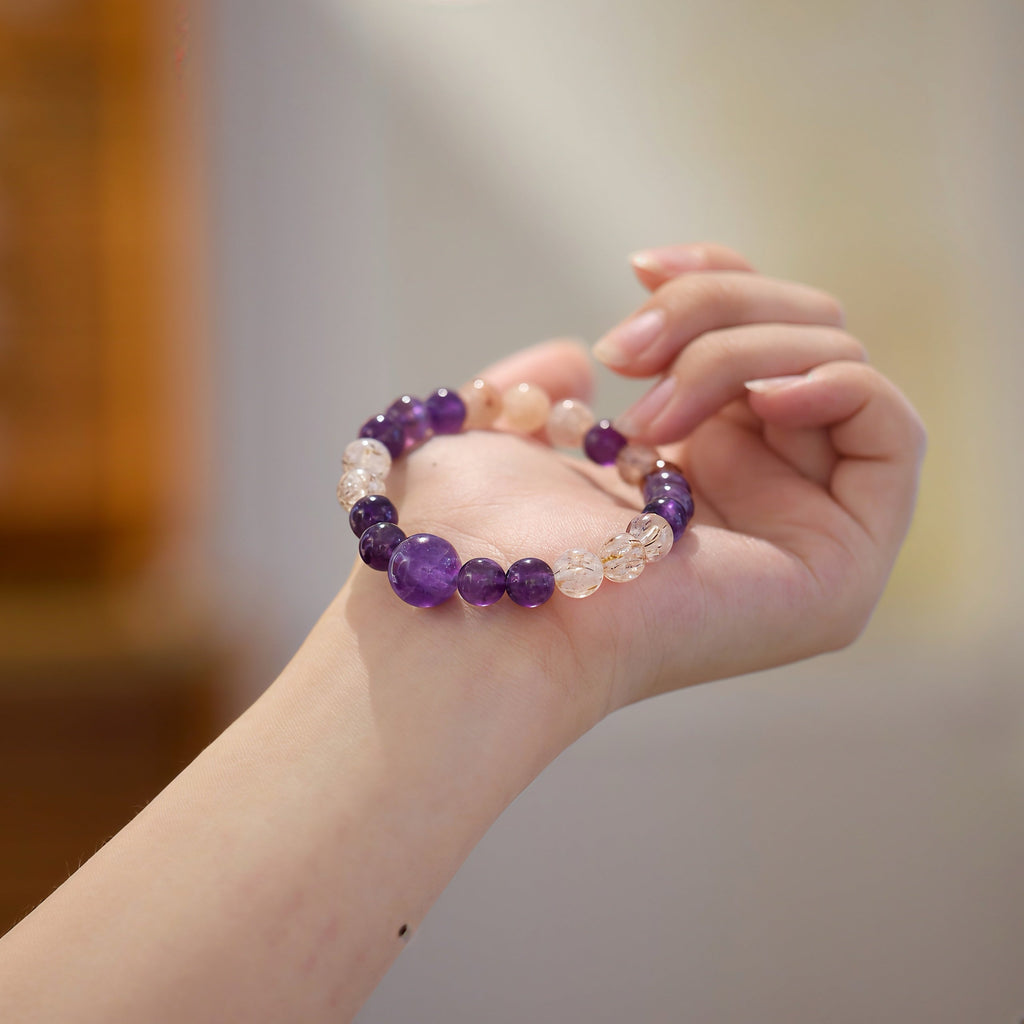 Natural Amethyst & High-Vibration Black Gold Super Seven Energy Bracelet
