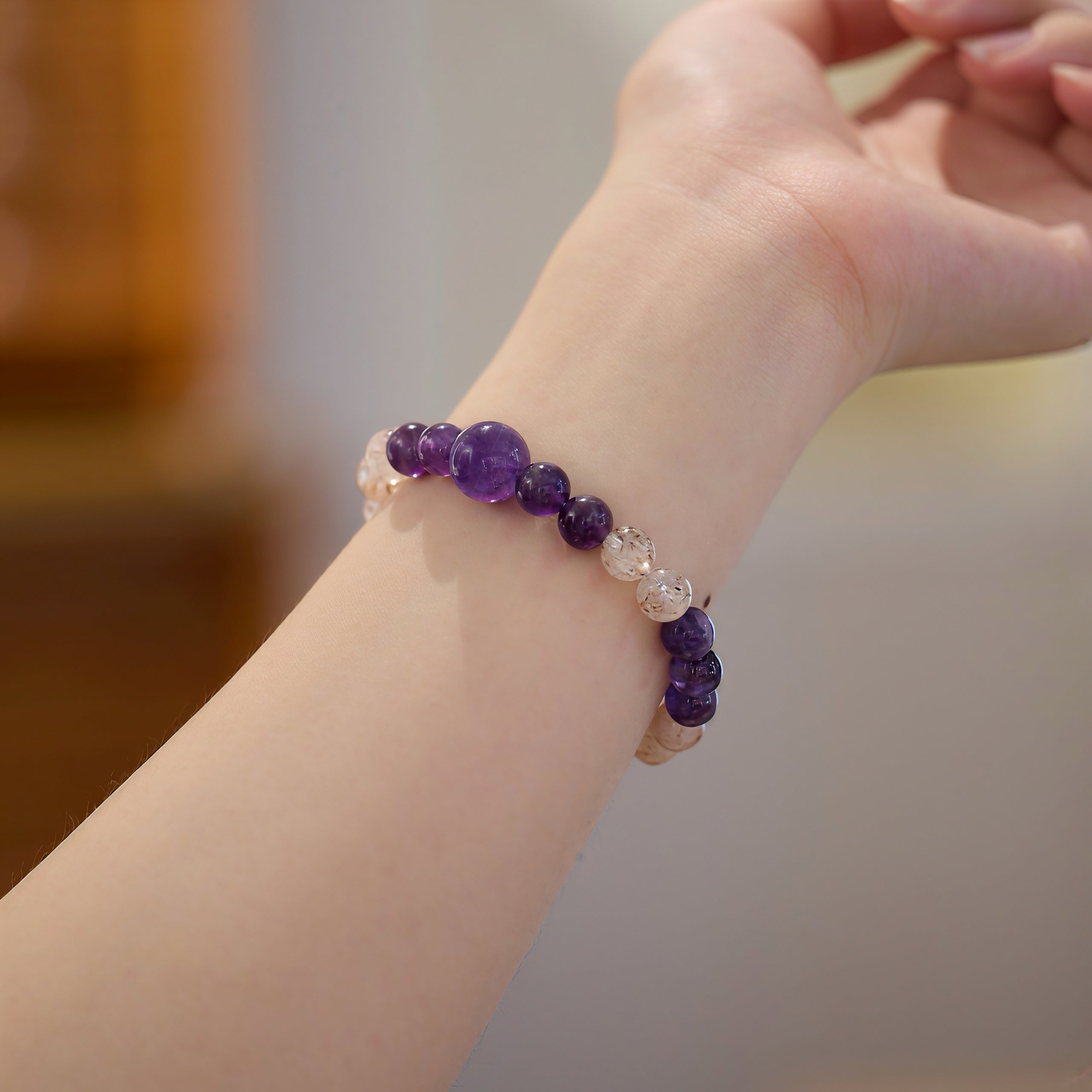 Natural Amethyst & High-Vibration Black Gold Super Seven Energy Bracelet