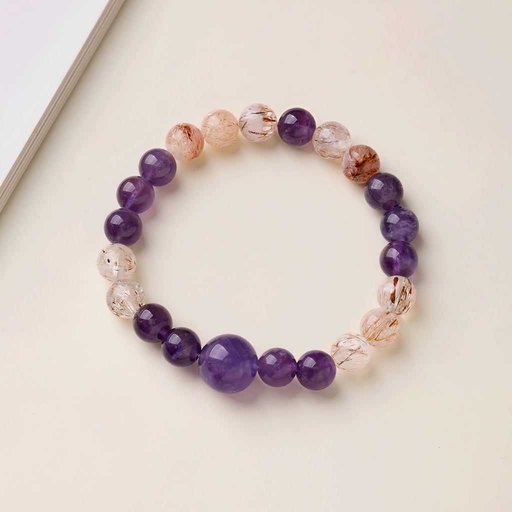 Natural Amethyst & High-Vibration Black Gold Super Seven Energy Bracelet