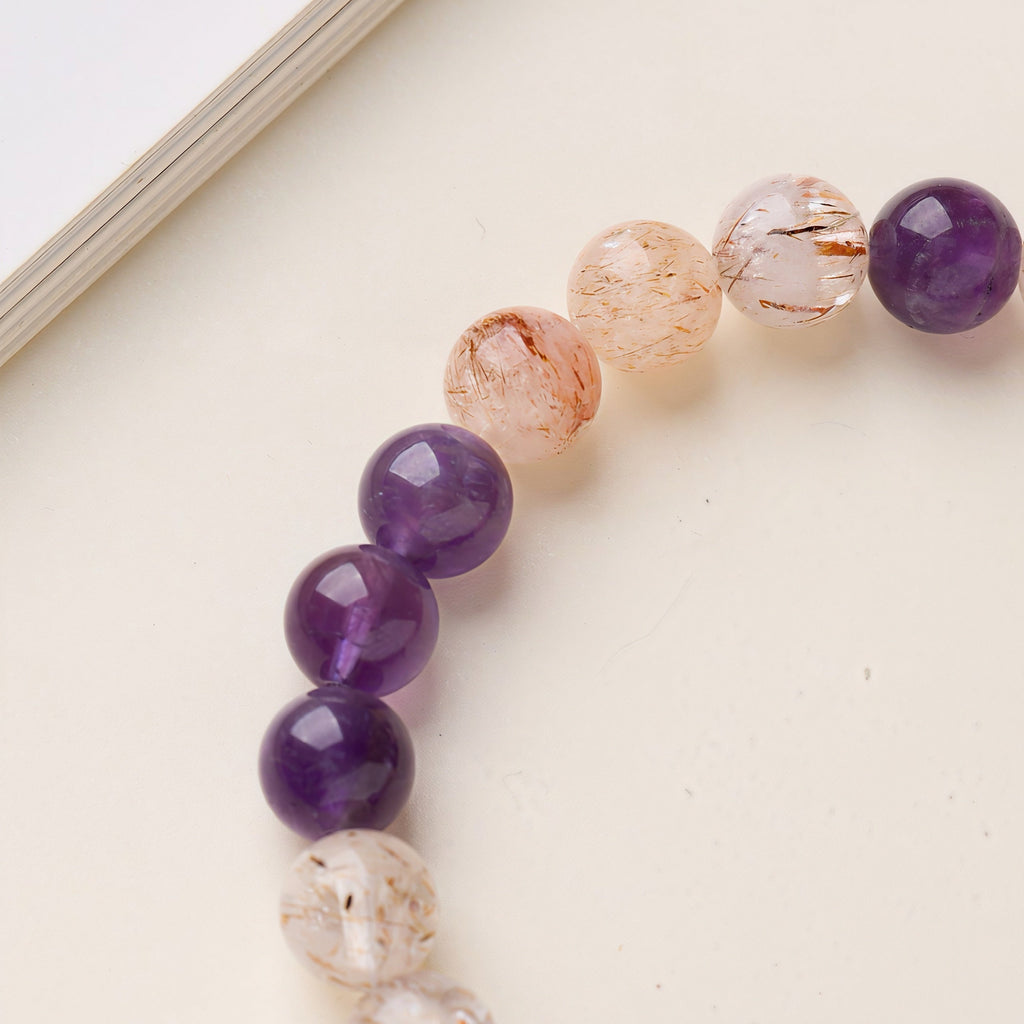 Natural Amethyst & High-Vibration Black Gold Super Seven Energy Bracelet