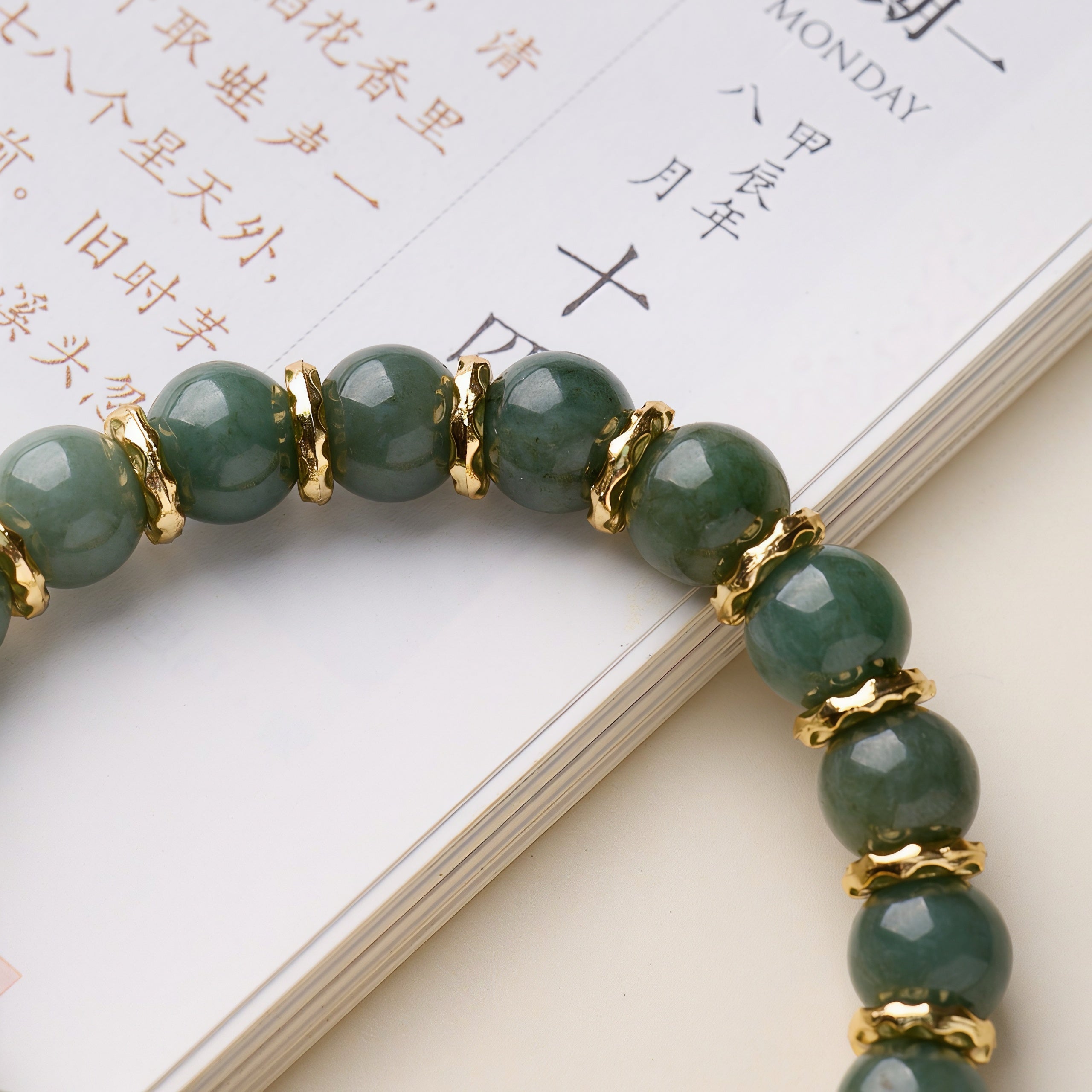 Natural Grade A Jadeite Bracelet with Yellow Jambhala & Fortune Lock Charms