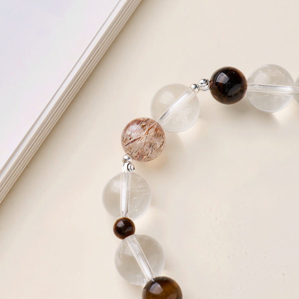 High-Grade Kyara Agarwood Chip & 10mm Clear Quartz Energy Bracelet