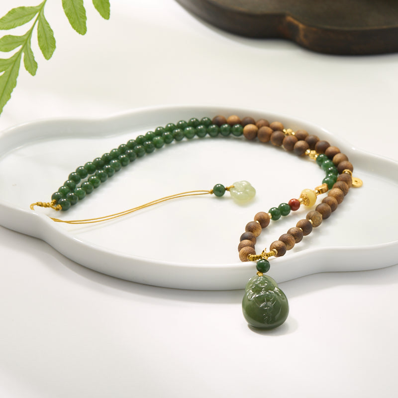 Serenity of Joy | Agarwood & Hetian Jade Maitreya Buddha Necklace