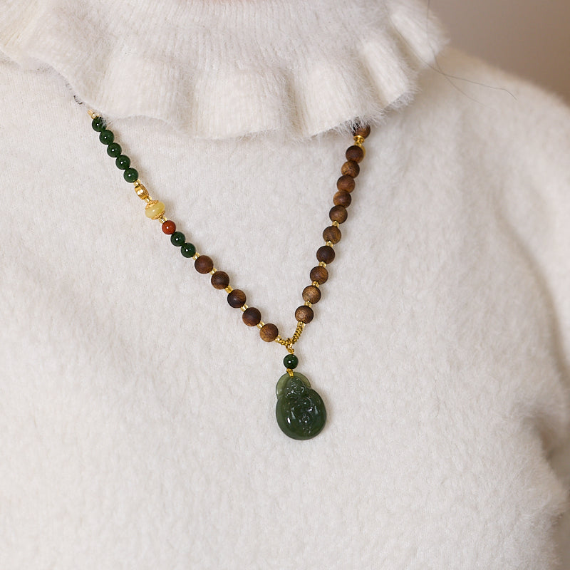 Serenity of Joy | Agarwood & Hetian Jade Maitreya Buddha Necklace